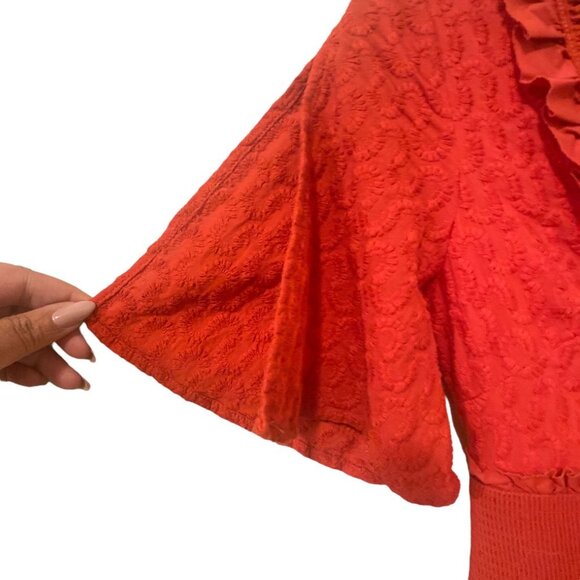 FINDERS KEEPERS Red Memento Ruffle Midi Dress with V Neck, size Small - Picture 5 of 11